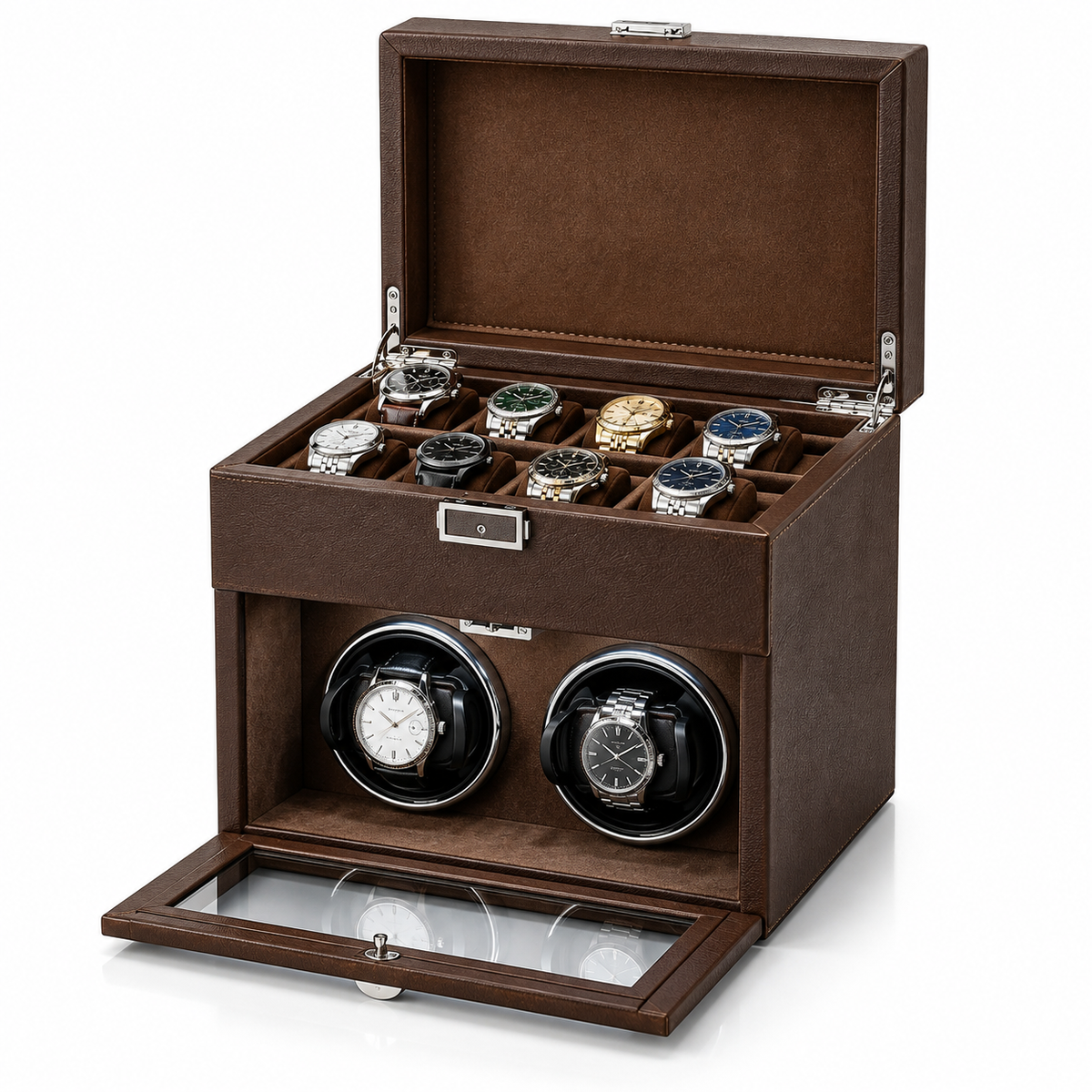 Coffret Remontoir 2 Remontoirs + Rangement 8 Montres — Coloris: Marron