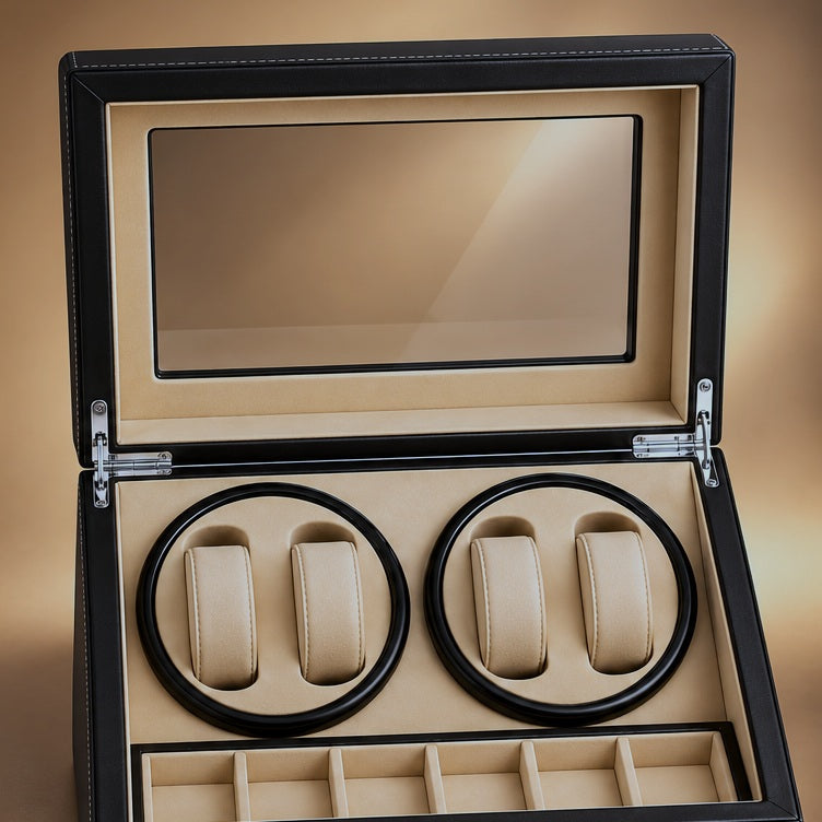 Coffret Remontoir 4 Montres — Coloris: Noir, fond sobre