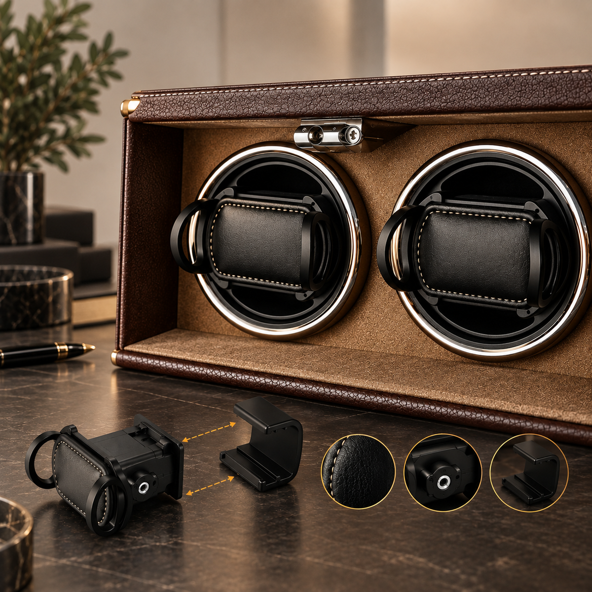 Coffret Remontoir 2 Remontoirs + Rangement 8 Montres — Coloris: Marron, vue 1