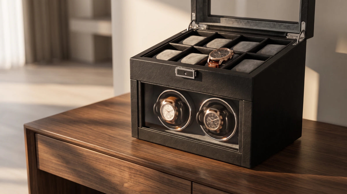 Orvéra — coffret 2 remontoirs et 8 rangements sur une commode en bois